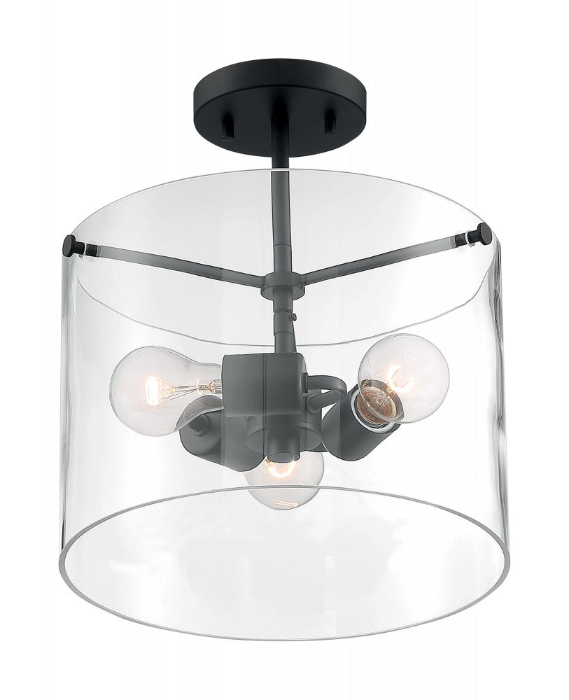 Sommerset - 3 Light Semi-Flush with Clear Glass - Matte Black Finish