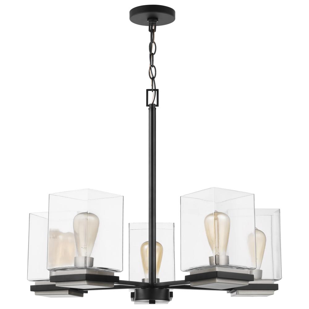 Crossroads; 5 Light Chandelier; Matte Black with Clear Glass