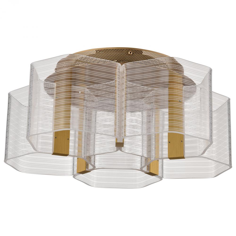 Kenzo; LED 5 Light Flush Mount; Vintage Brass Finish; Light Guide Panel