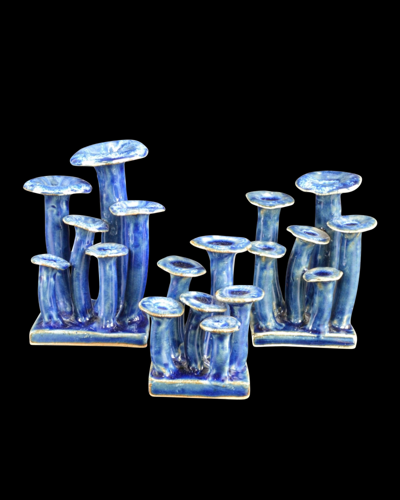 Wild Blue Mushrooms Set of 3