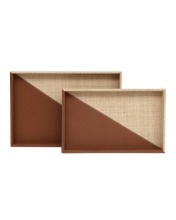 Currey 1200-1070 - Leather & Raffia Tray Set of 2