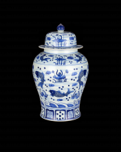 Currey 1200-0838 - South Sea Blue & White Large Temple Jar